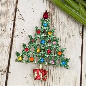 Vintage BJ Beatrix Jewels Enameled Rhinestones Christmas Tree Brooch